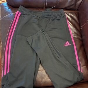 Adidas Kids Joggers Black with Pink Stripes 11/12 youth
